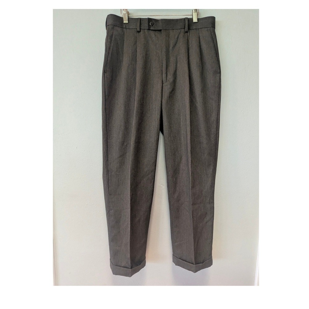 Louis Raphael Braggi Mens 34x29 Brown Wool Pleated Cuffed Dress Pants Classic